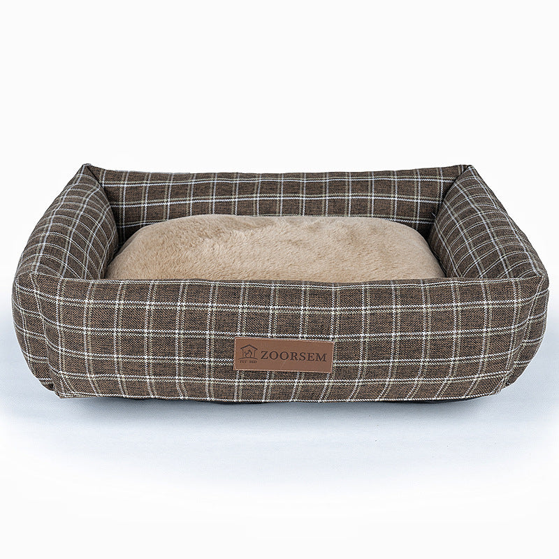 Autumn And Winter Warm Linen Square Comfortable Dogs Bed